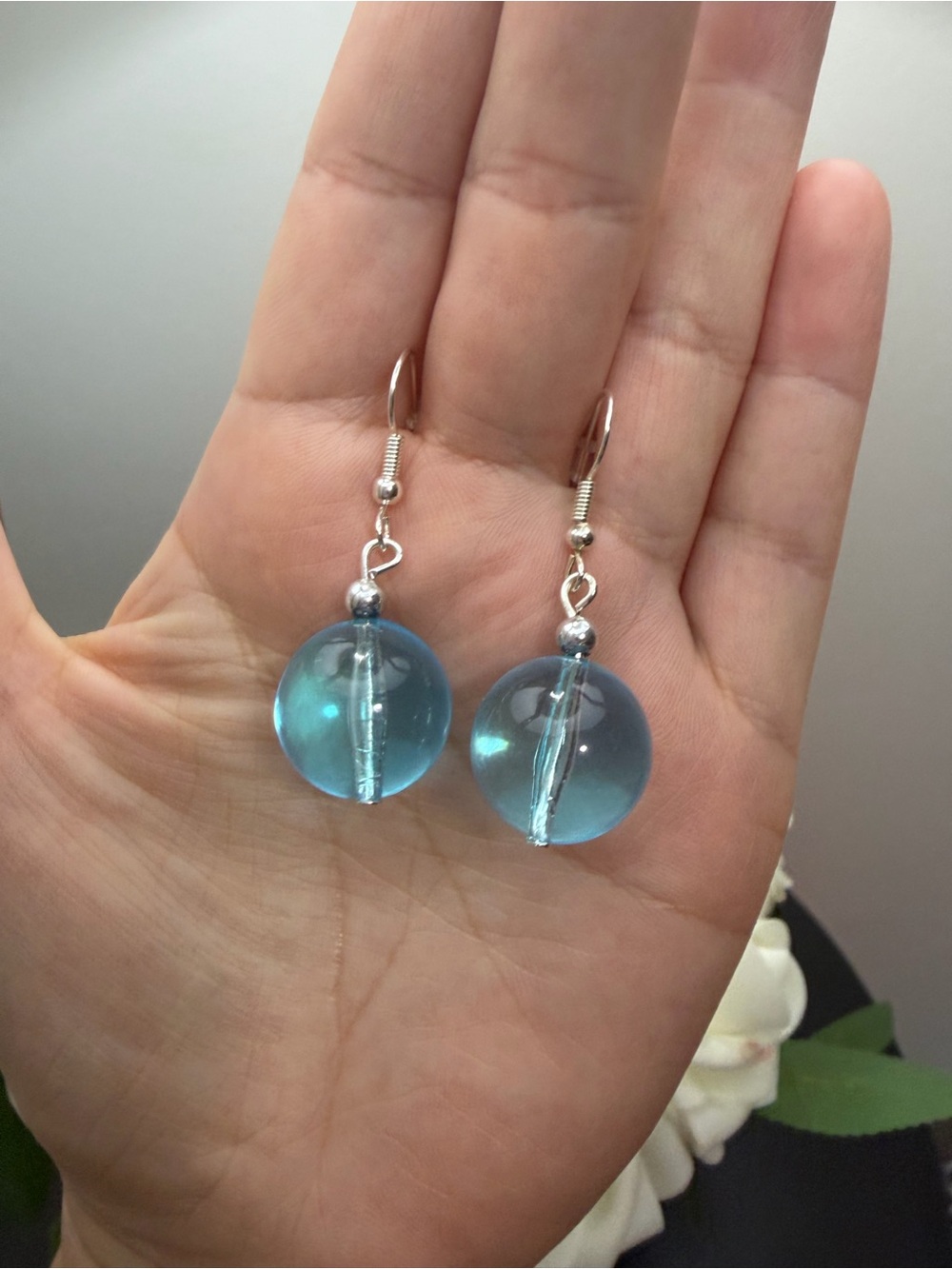 Blue Glass Orb Drop Earrings - Women Jewelry